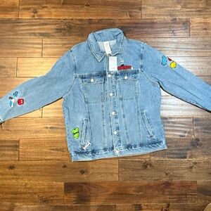 Disney Light Blue Denim Jacket with Colorful Cartoon Patches